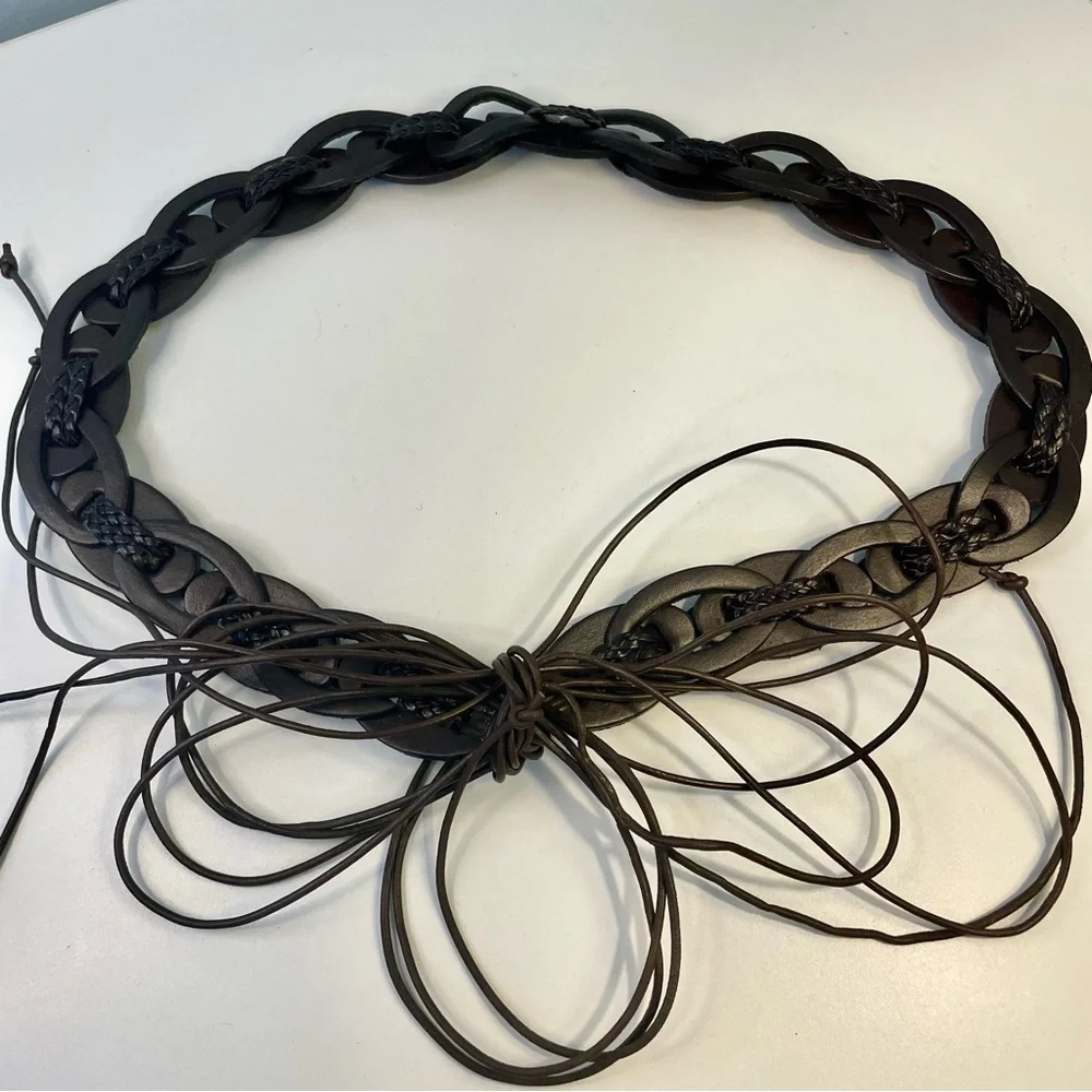 Express Dark Brown Loop Braided Leather Belt Size S